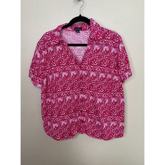 Vintage Erika Womens Pink‎ Blouse 1X short sleeve button up cotton collared - Picture 2 of 7